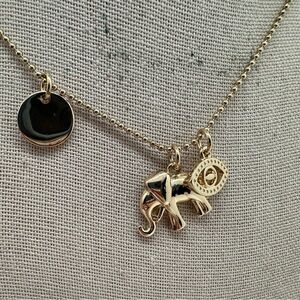 J crew gold tone eye elephant boho style charm necklace